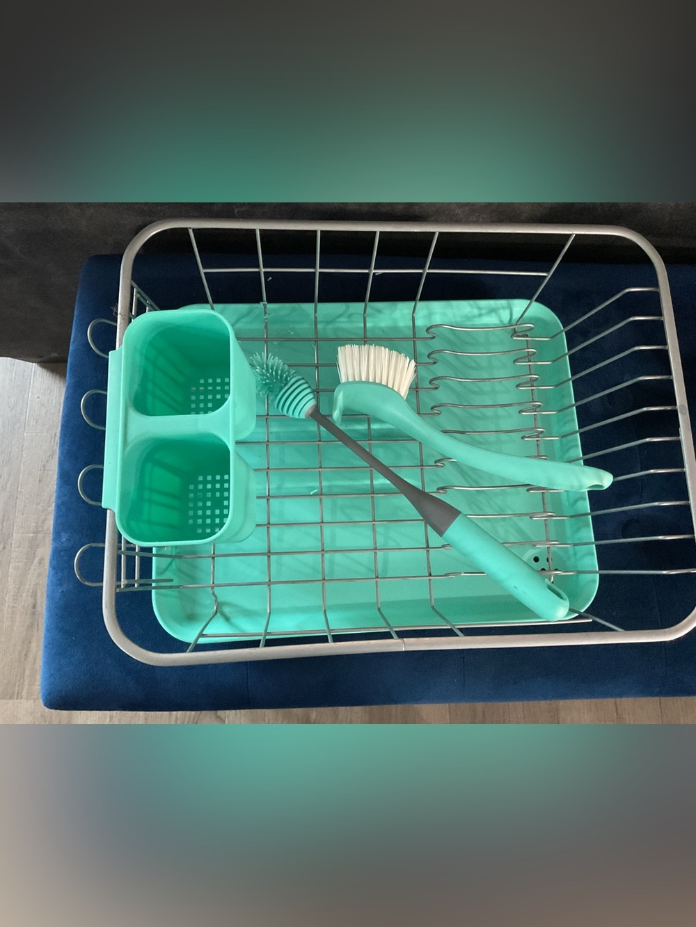 Farberware Teal Dish Rack Set with Utensil Holders and Brushes